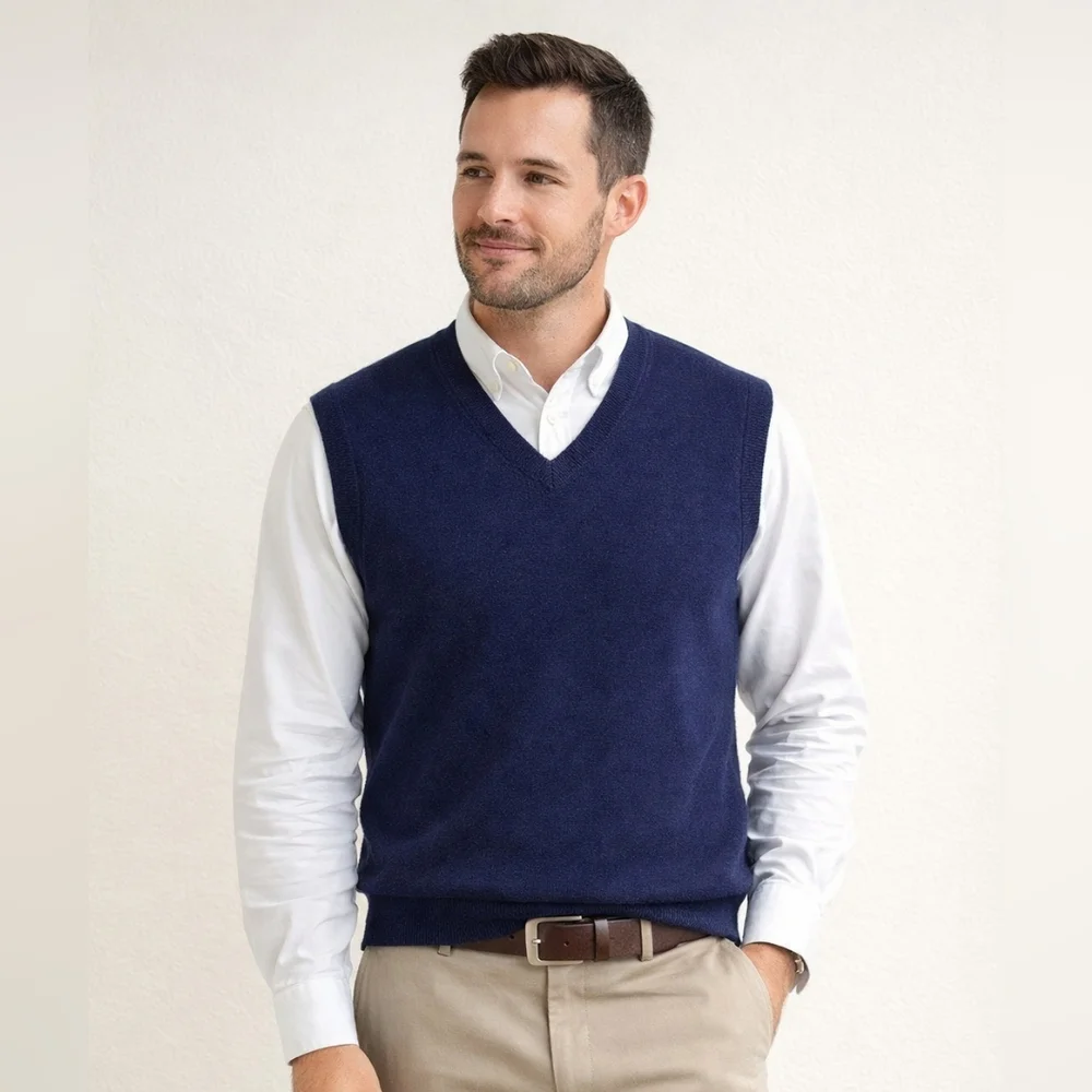 Turnbury Est. 1980 Extra Fine Merino Wool Sweater Navy Vest Large